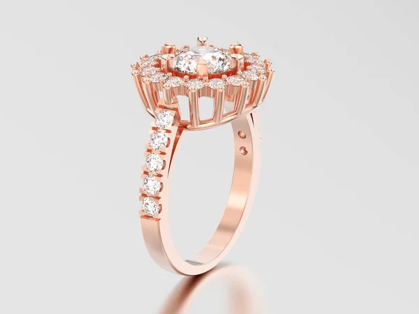 Anillo de diamantes decorativo solitario de oro rosa con ilustración 3D — Foto de Stock
