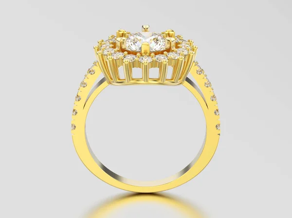Ilustração 3D amarelo ouro solitário decorativo anel de diamante wi — Fotografia de Stock