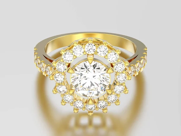 3D illustratie geel gouden solitaire decoratieve diamond ring wi — Stockfoto