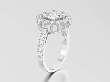 3D resimde beyaz altın veya gümüş solitaire dekoratif diamon