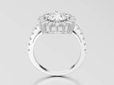 3D resimde beyaz altın veya gümüş solitaire dekoratif diamon