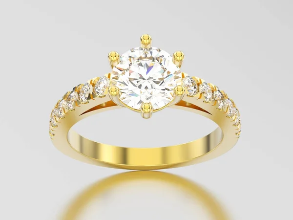 Ilustração 3D amarelo ouro solitário noivado diamante anel wi — Fotografia de Stock