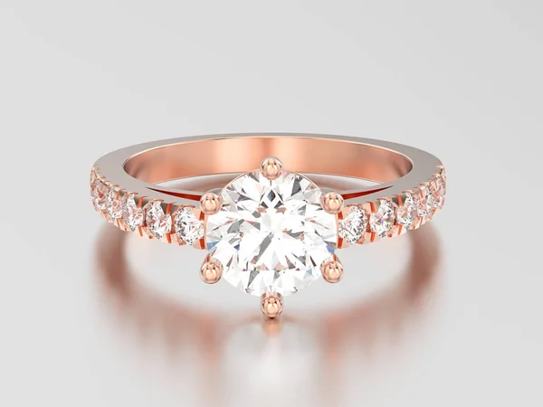 3D illustration rose gold solitaire engagement diamond ring with — Stock Photo, Image