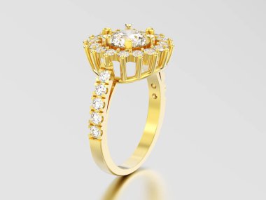 3D resimde sarı altın solitaire dekoratif elmas yüzük wi