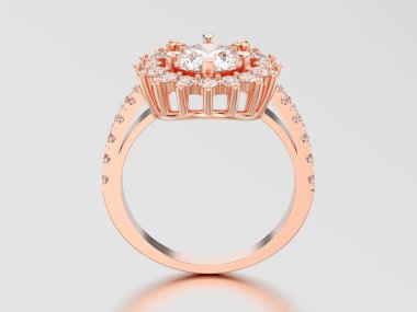 3D çizim altın tek taş dekoratif elmas yüzük ile yükseldi