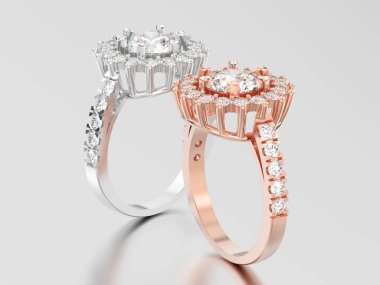 3D resimde iki beyaz altın veya gümüş ve gül altın çıkmak