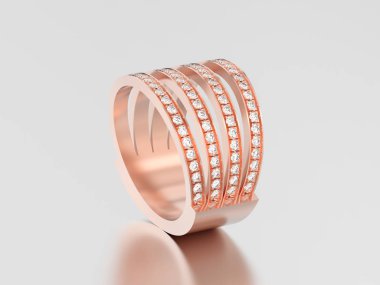 3D çizim altın dört shanks elmas yüzük reflecti ile yükseldi