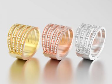 3D resimde üç Sarı Gül? Gül ve beyaz altın veya gümüş