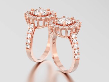 3D resimde iki gül altın solitaire dekoratif elmas yüzük