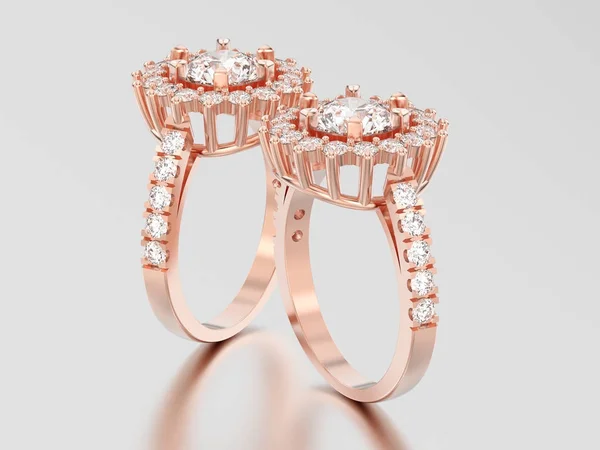 3D-s illusztráció kettő Rózsa arany szoliter dekoratív gyémánt gyűrű — Stock Fotó