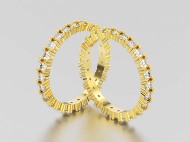 ile 3D resimde iki sarı altın sonsuzluk grup pırlanta yüzük