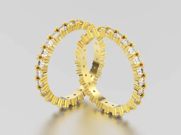 Ilustração 3D dois anéis de diamantes banda eternidade ouro amarelo com — Fotografia de Stock