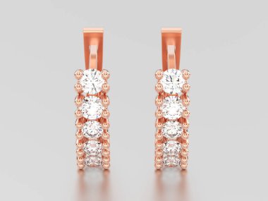 e ile 3D resimde iki gül altın dekoratif pırlanta küpe