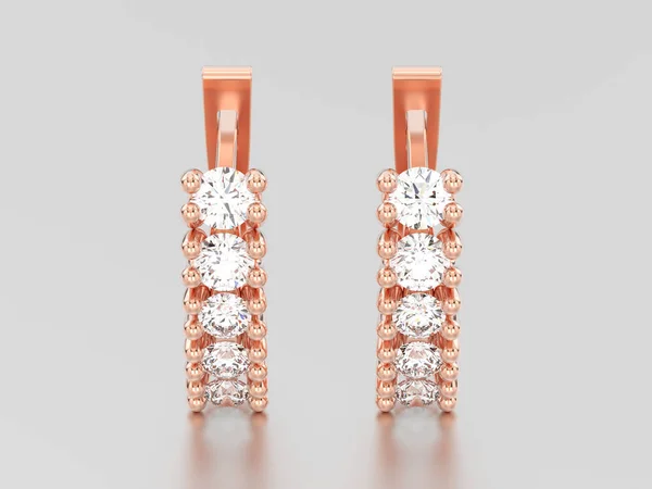 Illustrazione 3D due orecchini di diamanti decorativi in oro rosa con e — Foto Stock