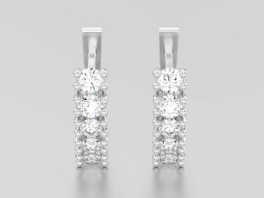 3D resimde iki beyaz altın veya gümüş dekoratif elmas earr