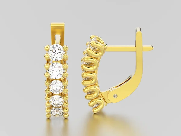 3d 일러스트 2 옐로우 골드 장식 다이아몬드 귀걸이 — 스톡 사진