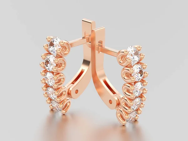 3D ілюстрація дві золоті декоративні діамантові сережки з е — стокове фото