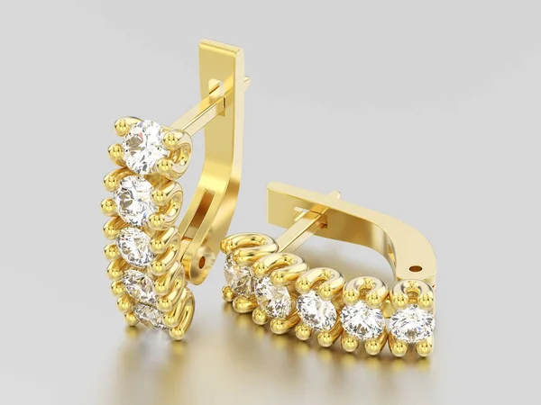 3D-s ábra két sárga arany dekoratív gyémánt fülbevaló — Stock Fotó