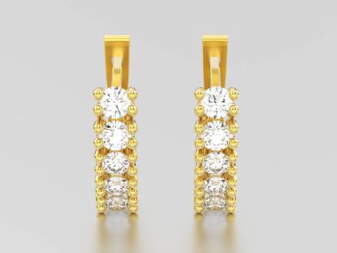 3D resimde iki sarı altın dekoratif pırlanta küpe