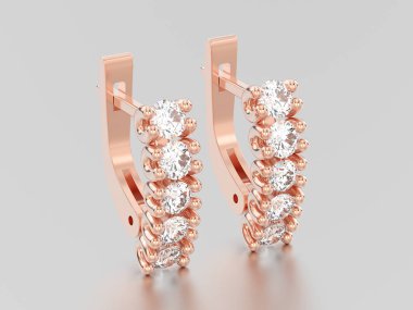 e ile 3D resimde iki gül altın dekoratif pırlanta küpe