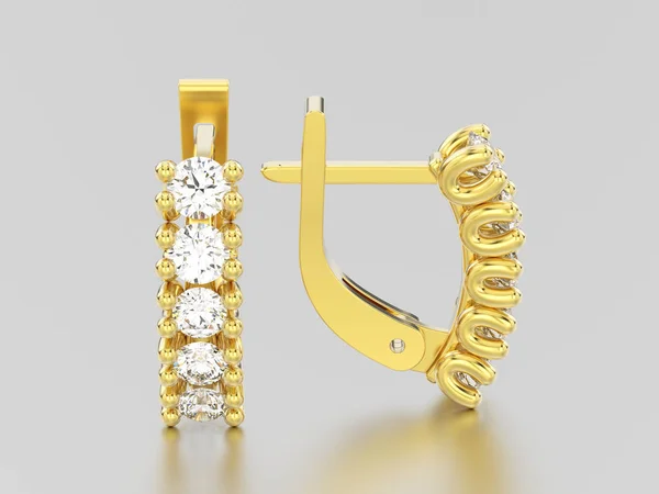 Illustrazione 3D due orecchini di diamanti decorativi in oro giallo con — Foto Stock