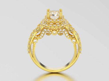 3D resimde sarı altın zarif solitaire dekoratif elmas