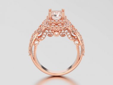 3D çizim gül altın zarif solitaire dekoratif elmas r