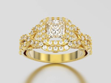 3D resimde sarı altın zarif solitaire dekoratif elmas