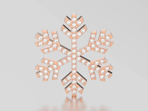 3D illustration rose gold diamond snowflake necklace — Stock Photo, Image