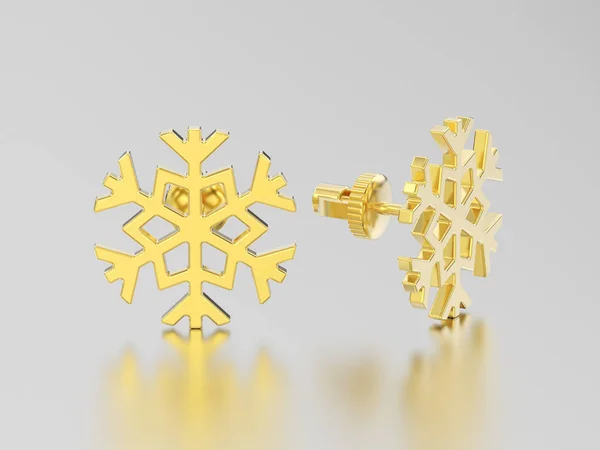 3D illustration gul guld diamant snöflinga stud örhängen — Stockfoto