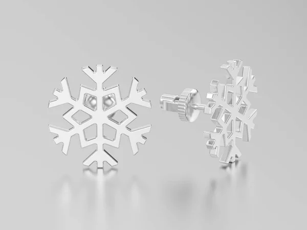 3D illustration white gold or silver snowflake stud earrings — Stock Photo, Image