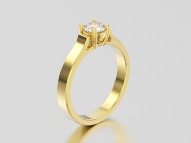 3D resimde sarı altın solitaire nişan elmas yüzük wi