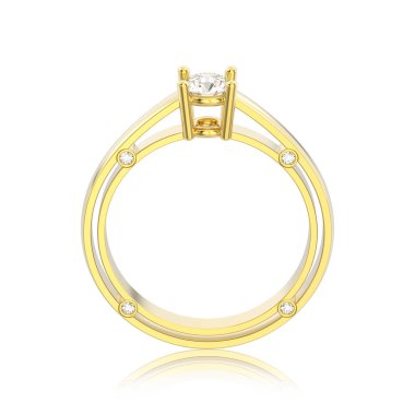 3D resimde sarı altın dekoratif solitaire nişan diam