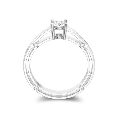 3D resimde beyaz altın veya gümüş dekoratif solitaire meşgul