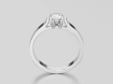 3D resimde beyaz altın veya gümüş solitaire nişan diamon