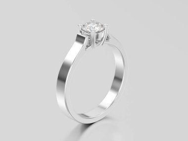 3D resimde beyaz altın veya gümüş solitaire nişan diamon