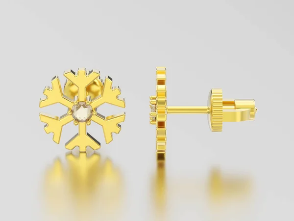 3D illustration or jaune diamant boucles d'oreilles goujon flocon de neige — Photo