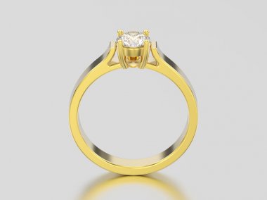 3D resimde sarı altın solitaire nişan elmas yüzük wi
