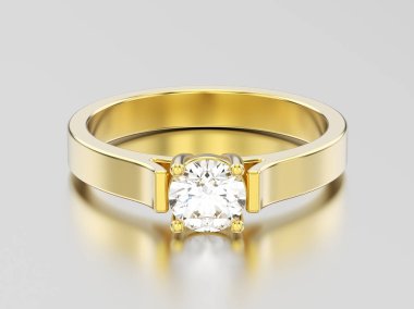 3D resimde sarı altın solitaire nişan elmas yüzük wi