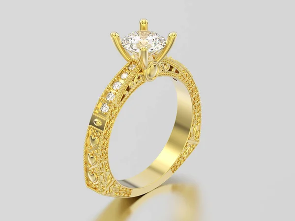 Ilustración 3D anillo de diamantes decorativo de oro amarillo con adorno —  Fotos de Stock