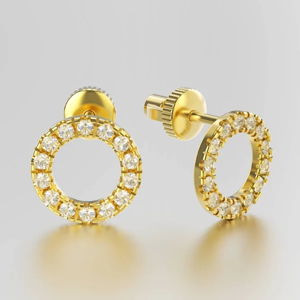 3D illustratie yellow gold diamond ronde Stud Earrings stud earrings — Stockfoto