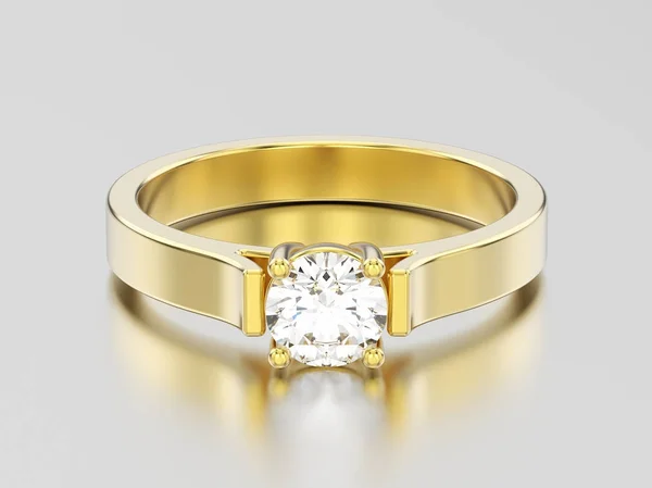 Ilustración 3D anillo de diamantes de compromiso solitario de oro amarillo wi — Foto de Stock