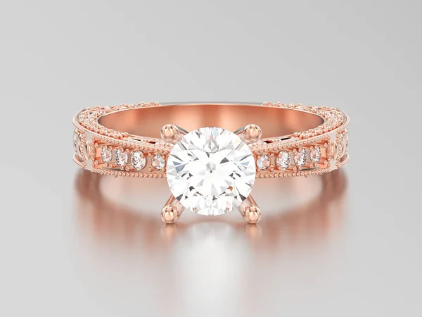Ilustración 3D anillo de diamantes decorativos de oro rosa con adorno — Foto de Stock