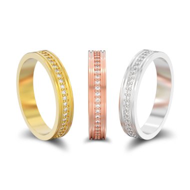 3D illüstrasyon izole üç gül, sarı ve beyaz altın ya da sı