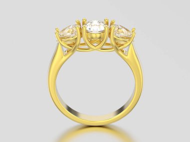 3D resimde sarı altın üç taş elmas