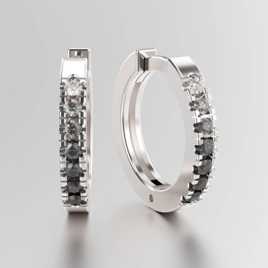 menteşeli 3d resimde beyaz altın veya gümüş dekoratif küpe 