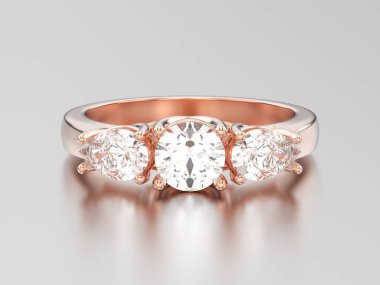 3D çizim altın üç taş elmas yüzük gül 