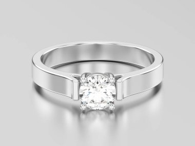 3D resimde beyaz altın veya gümüş solitaire nişan diamon