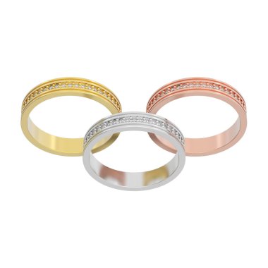 Üç gül, sarı ve beyaz altın engag 3D illüstrasyon izole