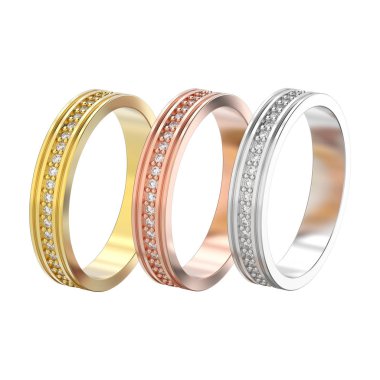 Üç gül, sarı ve beyaz altın engag 3D illüstrasyon izole